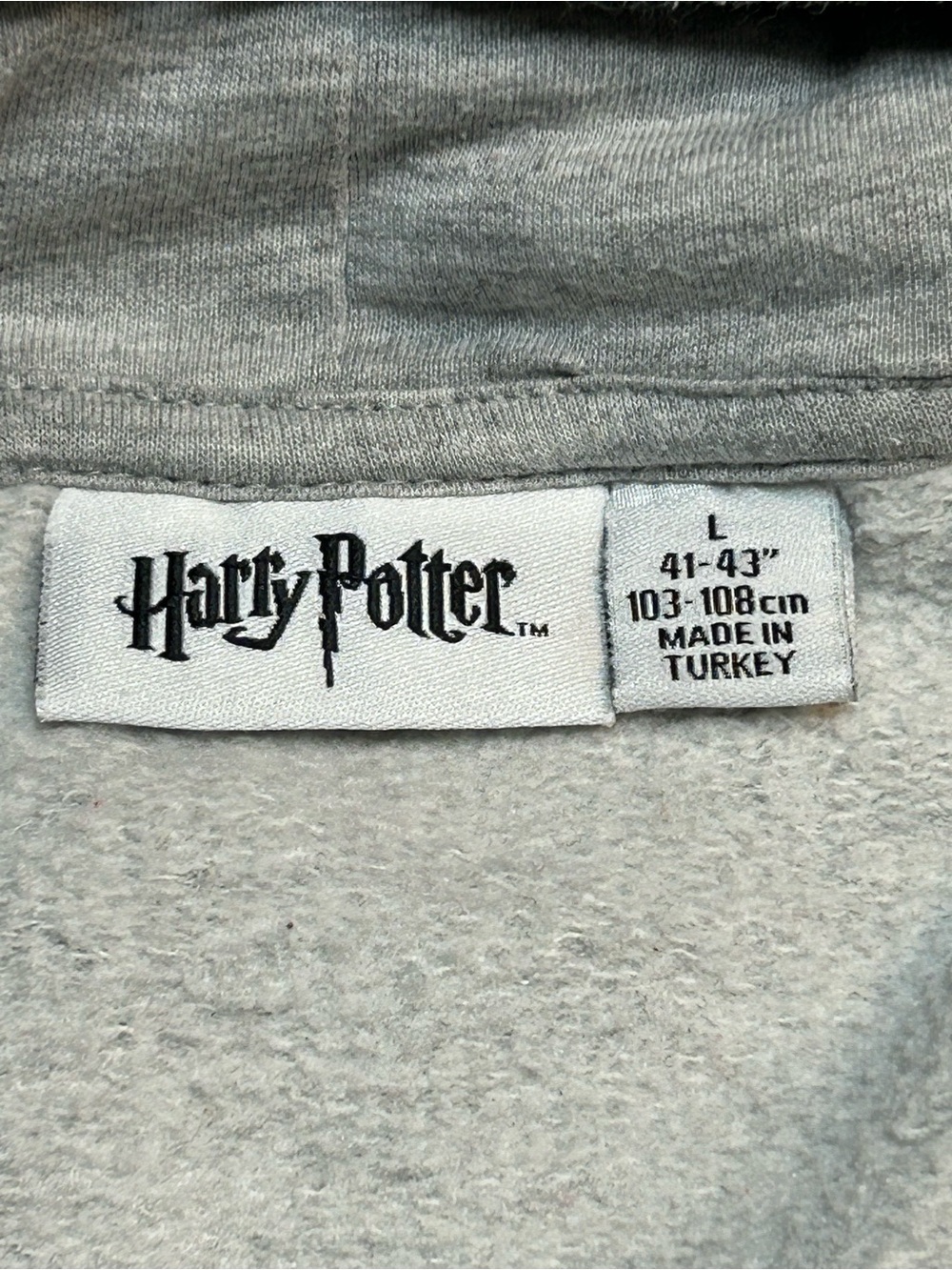 Harry Potter Grey Hogwarts Crest Pullover Hoodie Wizarding World Spellout - Picture 3 of 6